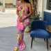Suspender Sexy Print Dress Sleeveless Slip Backless Sexy V Neck Maxi Dress Women Fashion Elegant Print Suspender Long Skirt
