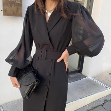 Korean chic Double Breasted Lantern Sleeve Belt Blazer Dress Fashion Elegant Waist Dresses Women Spring Summer Korean chic Double Breasted Lantern Sleeve Belt Blazer Dress Fashion Elegant Waist Dresses Women Spring Summer