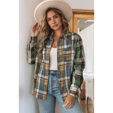 Green Chest Pockets Button Up Plaid Shacket
