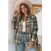 Green Chest Pockets Button Up Plaid Shacket