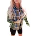 Green Chest Pockets Button Up Plaid Shacket