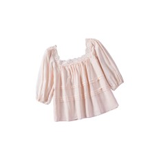 Beige Puff Sleeve Eyelet Babydoll Blouse