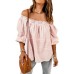 Beige Puff Sleeve Eyelet Babydoll Blouse