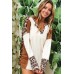 White Leopard Color Block Patchwork Split Neck Long Sleeve Top
