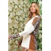 White Leopard Color Block Patchwork Split Neck Long Sleeve Top