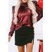 Burgundy Sequin Mock Neck Bubble Sleeve Top