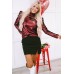 Burgundy Sequin Mock Neck Bubble Sleeve Top