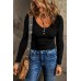 Black Textured Long Sleeve Slim Henley Top