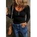 Black Textured Long Sleeve Slim Henley Top