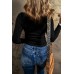 Black Textured Long Sleeve Slim Henley Top