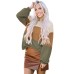 Green Stripe Textured Color Block Bubble Sleeve Baggy Top