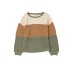 Green Stripe Textured Color Block Bubble Sleeve Baggy Top