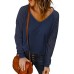 Blue Sheer Stripe V-Neck Top