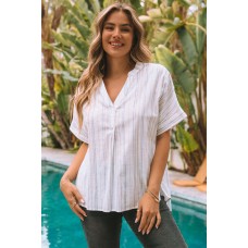 Striped Print Loose Fit Short Sleeve Top Striped Print Loose Fit Short Sleeve Top