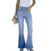 Sky Blue High Rise Distressed Bell Bottom Denims