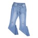 Sky Blue High Rise Distressed Bell Bottom Denims