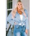 Sky Blue Roll Tab Sleeve Ribbed Cording Shacket