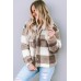 Khaki Plaid Sherpa Buttoned Flap Pocket Shacket