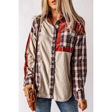 Plaid Corduroy Patchwork Shacket Plaid Corduroy Patchwork Shacket