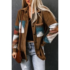 Khaki Aztec Pattern Corduroy Shacket