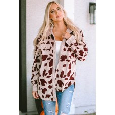 Khaki Cow Spots Printed Corduroy Shacket