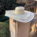 New Elegant Natural Hand-woven Ribbon Dome Wide Brim Straw Hat For Women Summer Beach Vacation Casual Stripe Designer Hats