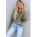Khaki Long Sleeve V-Neck Stitching Henley Top Khaki Long Sleeve V-Neck Stitching Henley Top