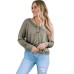 Khaki Long Sleeve V-Neck Stitching Henley Top Khaki Long Sleeve V-Neck Stitching Henley Top