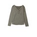 Khaki Long Sleeve V-Neck Stitching Henley Top Khaki Long Sleeve V-Neck Stitching Henley Top