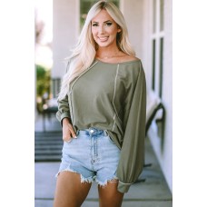 Green Exposed Seam Patchwork Dolman Sleeve Top