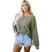 Green Exposed Seam Patchwork Dolman Sleeve Top