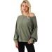 Green Exposed Seam Patchwork Dolman Sleeve Top
