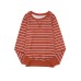 Red Striped Print Ribbed Trim Long Sleeve Top
