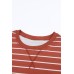 Red Striped Print Ribbed Trim Long Sleeve Top