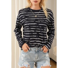 Black Retro Striped Casual Long Sleeve Top