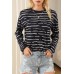 Black Retro Striped Casual Long Sleeve Top