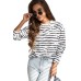 Black Retro Striped Casual Long Sleeve Top