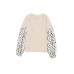 Apricot Leopard Print Patchwork Lantern Sleeve Waffle Knit Top