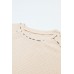 Apricot Leopard Print Patchwork Lantern Sleeve Waffle Knit Top
