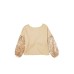 Burgundy Sequin Patchwork Sleeve Open Back Waffle Knit Top