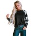 Black Sequin Plaid Patchwork Raglan Sleeve Top