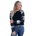 Black Sequin Plaid Patchwork Raglan Sleeve Top