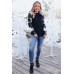 Black Sequin Plaid Patchwork Raglan Sleeve Top