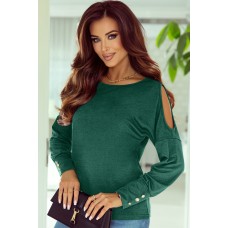 Green Asymmetrical Cut Out Buttoned Long Sleeve Top