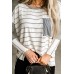 Stripe Patchwork High Low Side Slits Long Sleeve Top Stripe Patchwork High Low Side Slits Long Sleeve Top
