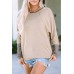 Khaki Contrast Cuffs Batwing Sleeve Loose Top