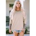Khaki Contrast Cuffs Batwing Sleeve Loose Top