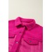 Bright Pink Faux Suede Sherpa Patchwork Button-up Shacket