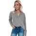 Gray V Neck Collared  Retro Waffle Long Sleeve Top