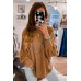 Brown V-Neck Drawstring Dolman Sleeve Waffle Knit Top